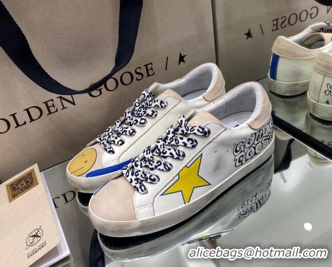 New Style Golden Goose Super-Star Sneakers in White Leather with Graffiti 105059