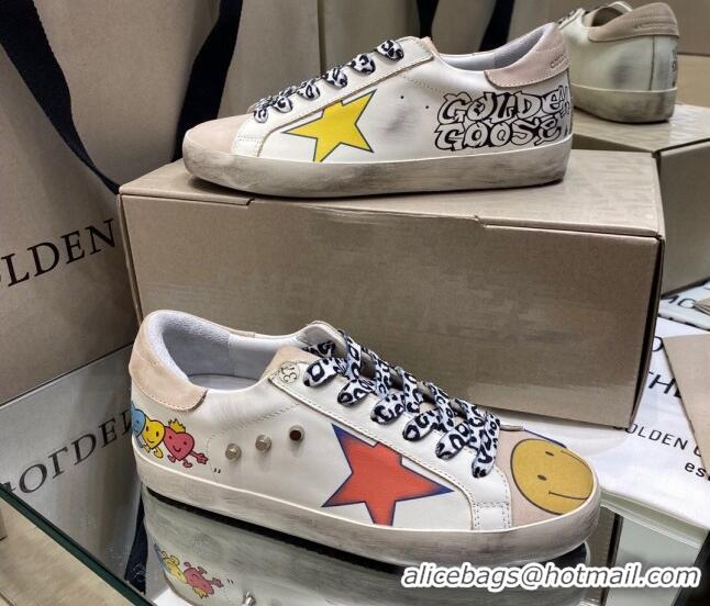 New Style Golden Goose Super-Star Sneakers in White Leather with Graffiti 105059