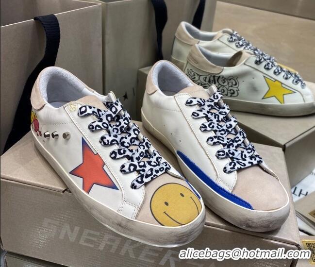 New Style Golden Goose Super-Star Sneakers in White Leather with Graffiti 105059