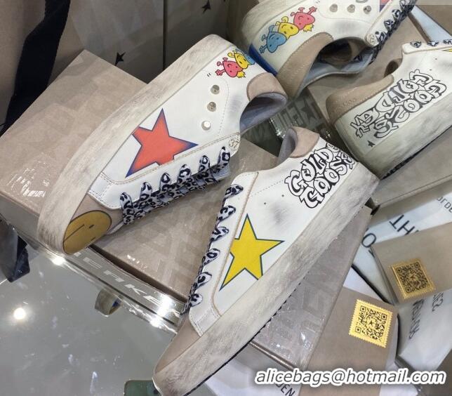 New Style Golden Goose Super-Star Sneakers in White Leather with Graffiti 105059