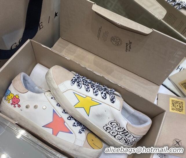 New Style Golden Goose Super-Star Sneakers in White Leather with Graffiti 105059