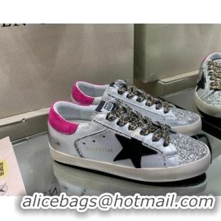 Low Price Golden Goose Super-Star Sneakers in Silver Leather and Silver Glitter 105062