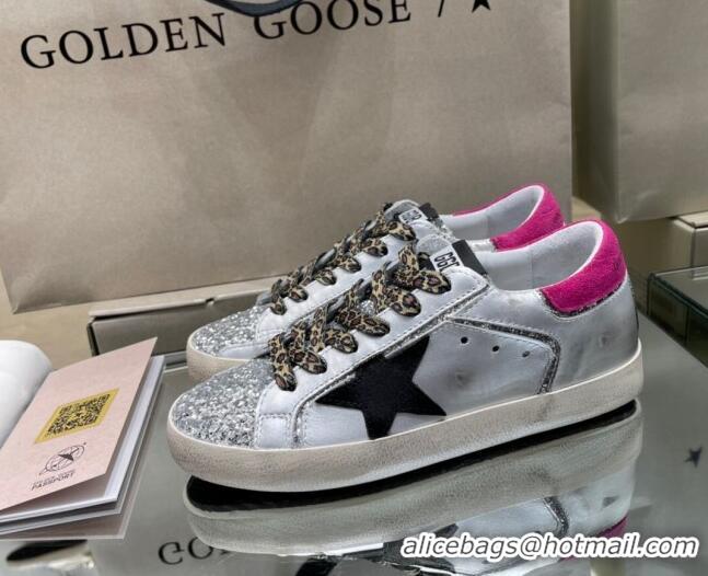 Low Price Golden Goose Super-Star Sneakers in Silver Leather and Silver Glitter 105062