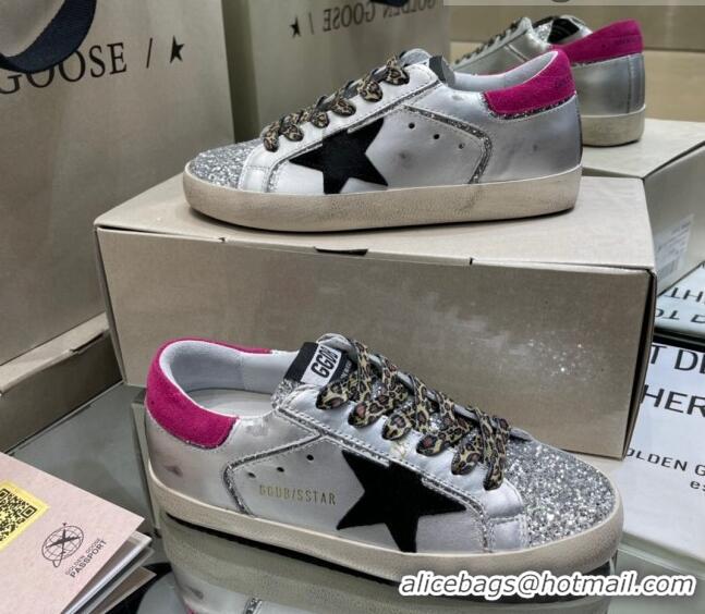 Low Price Golden Goose Super-Star Sneakers in Silver Leather and Silver Glitter 105062