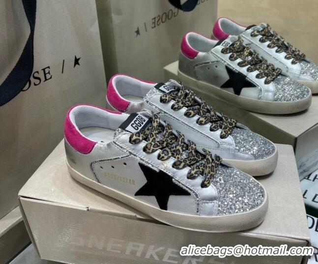 Low Price Golden Goose Super-Star Sneakers in Silver Leather and Silver Glitter 105062