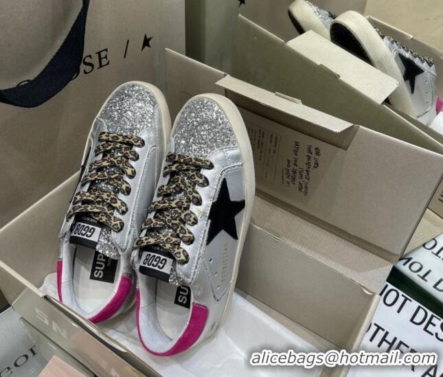 Low Price Golden Goose Super-Star Sneakers in Silver Leather and Silver Glitter 105062