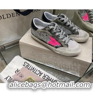 Stylish Golden Goose Super-Star Sneakers in Silver Glitter and Camouflage Canvas 105067