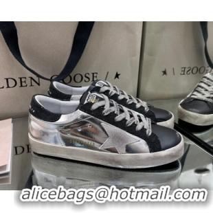 Perfect Golden Goose Super-Star Sneakers in Silver & Black Leather 105069