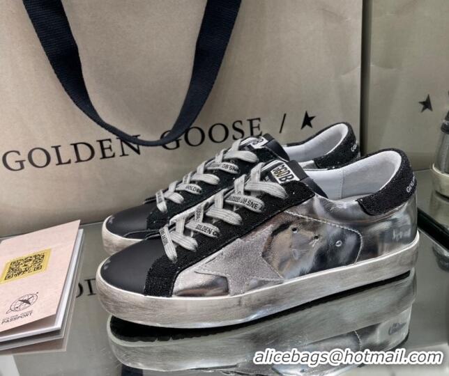 Perfect Golden Goose Super-Star Sneakers in Silver & Black Leather 105069