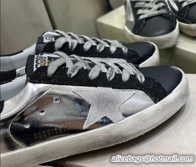 Perfect Golden Goose Super-Star Sneakers in Silver & Black Leather 105069