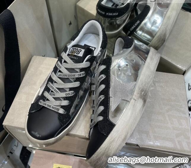 Perfect Golden Goose Super-Star Sneakers in Silver & Black Leather 105069