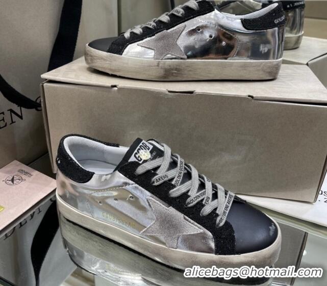 Perfect Golden Goose Super-Star Sneakers in Silver & Black Leather 105069