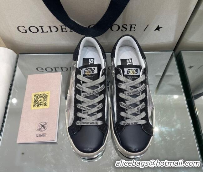 Perfect Golden Goose Super-Star Sneakers in Silver & Black Leather 105069