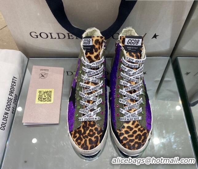 Top Quality Golden Goose Francy Sneakers in Army Green Canvas with Purple Sequin 105070