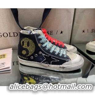 Good Quality Golden Goose Francy Sneakers in Black Canvas with Crystals 105071