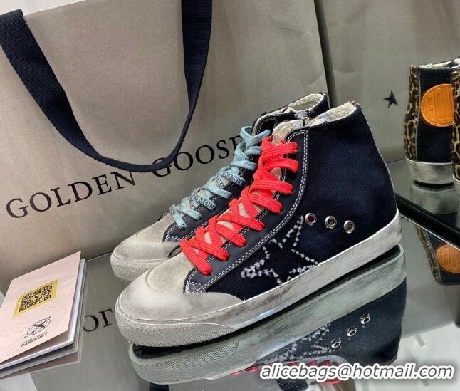 Good Quality Golden Goose Francy Sneakers in Black Canvas with Crystals 105071