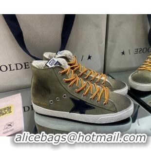 Super Quality Golden Goose Francy Sneakers in Army Green Suede with Shearling Lining 105073