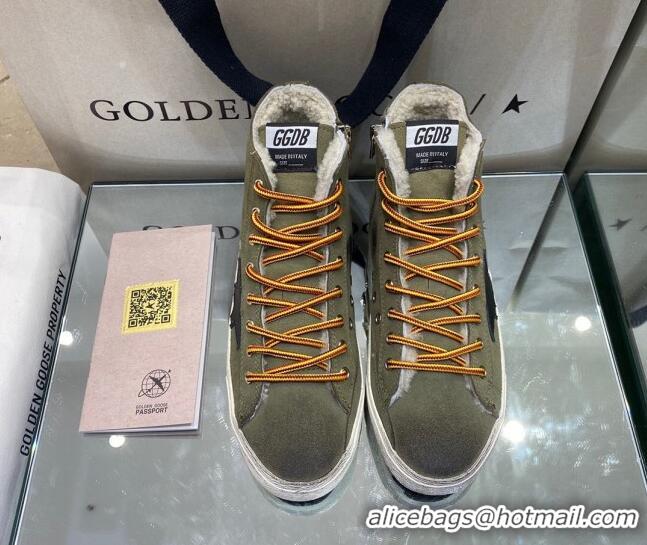 Super Quality Golden Goose Francy Sneakers in Army Green Suede with Shearling Lining 105073