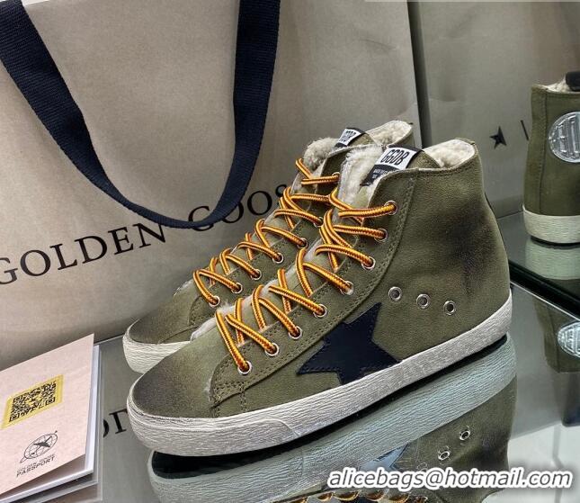 Super Quality Golden Goose Francy Sneakers in Army Green Suede with Shearling Lining 105073