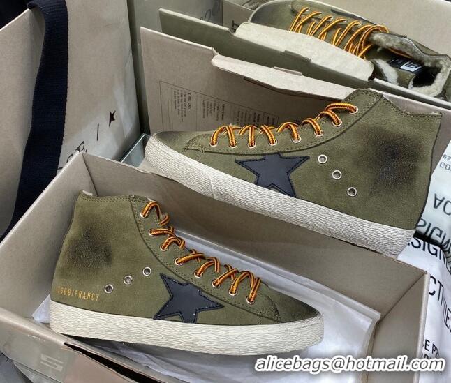 Super Quality Golden Goose Francy Sneakers in Army Green Suede with Shearling Lining 105073