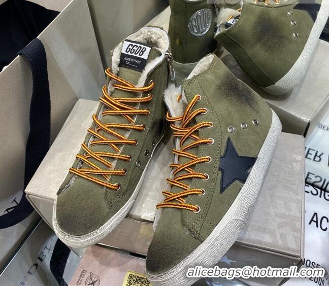 Super Quality Golden Goose Francy Sneakers in Army Green Suede with Shearling Lining 105073