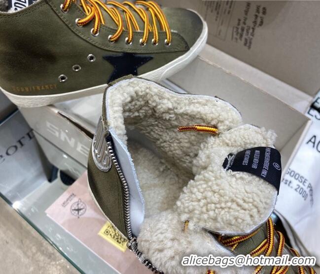 Super Quality Golden Goose Francy Sneakers in Army Green Suede with Shearling Lining 105073