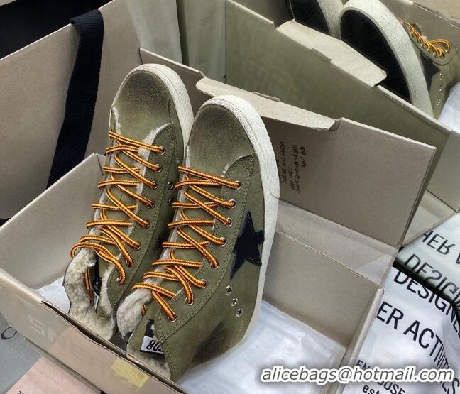 Super Quality Golden Goose Francy Sneakers in Army Green Suede with Shearling Lining 105073