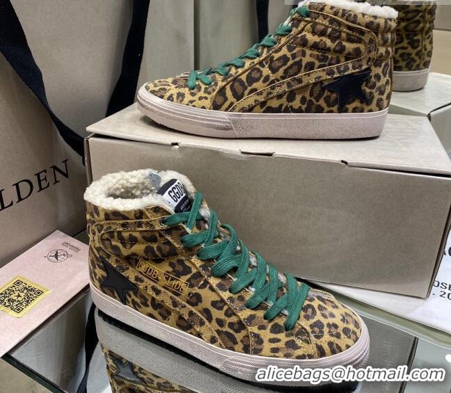 Low Cost Golden Goose Francy Sneakers in Leopard Print Suede with Shearling Lining 105074