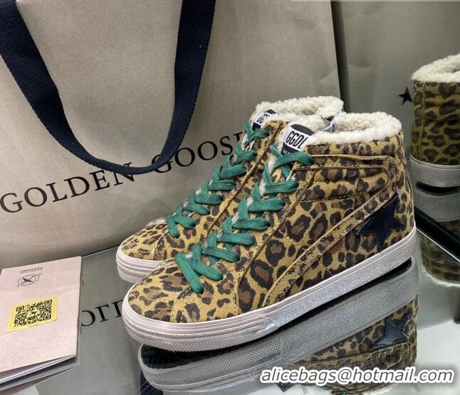 Low Cost Golden Goose Francy Sneakers in Leopard Print Suede with Shearling Lining 105074