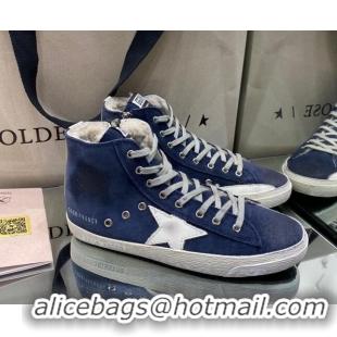 Low Cost Golden Goose Francy Sneakers in Blue Suede and Shearling Lining 105078