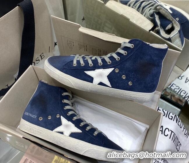 Low Cost Golden Goose Francy Sneakers in Blue Suede and Shearling Lining 105078