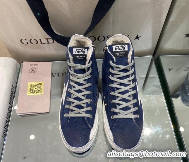 Low Cost Golden Goose Francy Sneakers in Blue Suede and Shearling Lining 105078