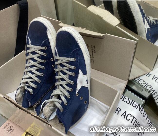 Low Cost Golden Goose Francy Sneakers in Blue Suede and Shearling Lining 105078