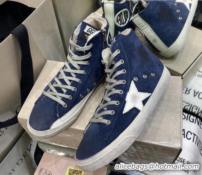 Low Cost Golden Goose Francy Sneakers in Blue Suede and Shearling Lining 105078