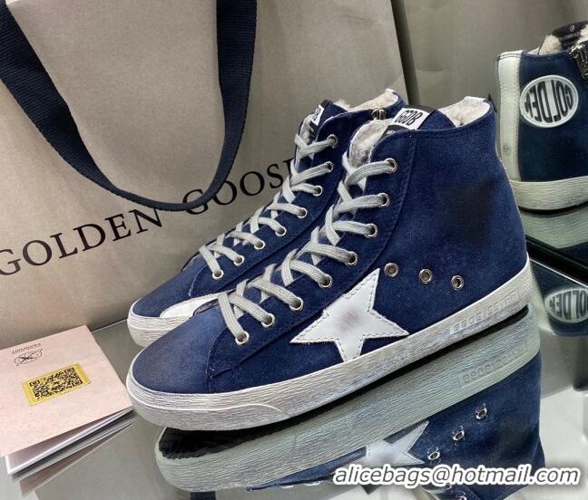 Low Cost Golden Goose Francy Sneakers in Blue Suede and Shearling Lining 105078