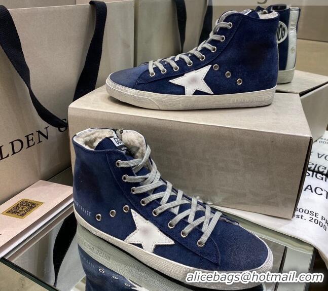 Low Cost Golden Goose Francy Sneakers in Blue Suede and Shearling Lining 105078