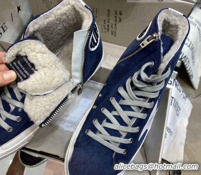 Low Cost Golden Goose Francy Sneakers in Blue Suede and Shearling Lining 105078