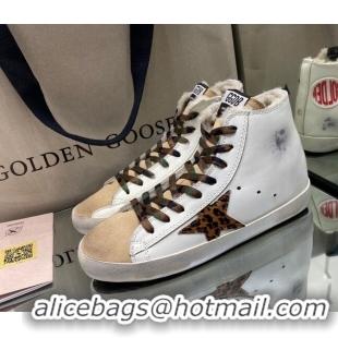 Best Luxury Golden Goose Francy Sneakers in White Leather and Beige Suede with Shearling Lining 105079