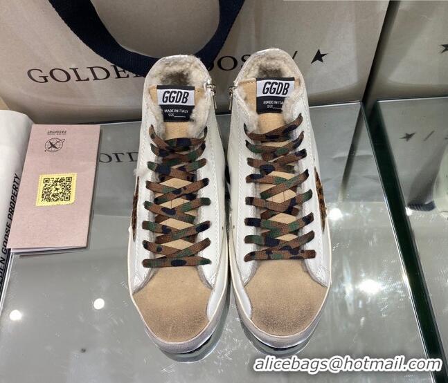 Best Luxury Golden Goose Francy Sneakers in White Leather and Beige Suede with Shearling Lining 105079