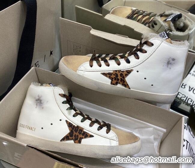 Best Luxury Golden Goose Francy Sneakers in White Leather and Beige Suede with Shearling Lining 105079