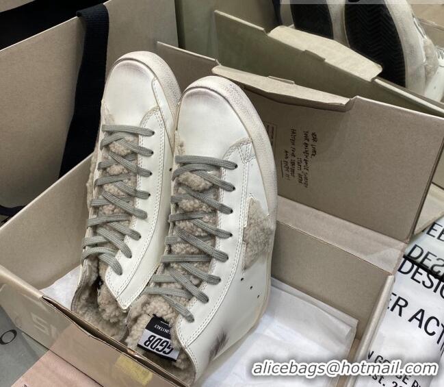 Good Product Golden Goose Francy Sneakers in White Leather with Shearling Lining and Star 105080