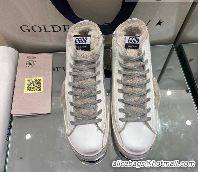 Good Product Golden Goose Francy Sneakers in White Leather with Shearling Lining and Star 105080