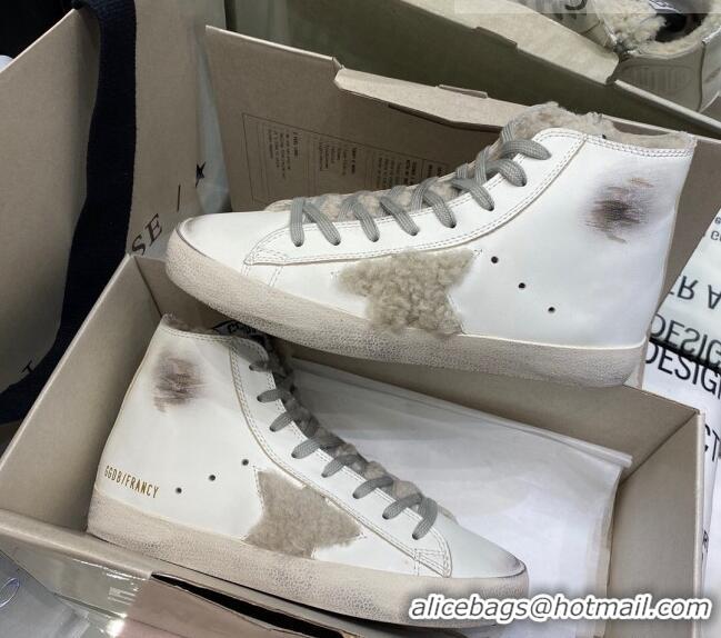 Good Product Golden Goose Francy Sneakers in White Leather with Shearling Lining and Star 105080