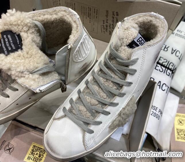 Good Product Golden Goose Francy Sneakers in White Leather with Shearling Lining and Star 105080