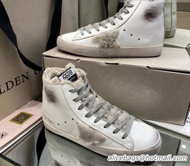 Good Product Golden Goose Francy Sneakers in White Leather with Shearling Lining and Star 105080