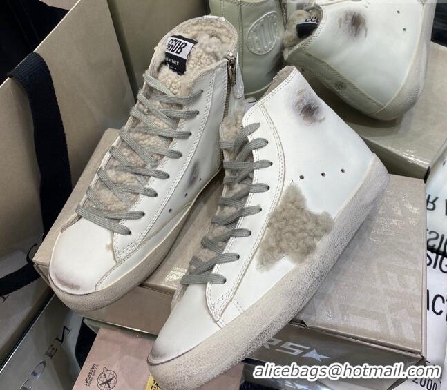 Good Product Golden Goose Francy Sneakers in White Leather with Shearling Lining and Star 105080