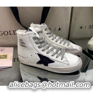 Best Price Golden Goose Francy Sneakers in White Leather with Shearling Lining and Black Star 105081