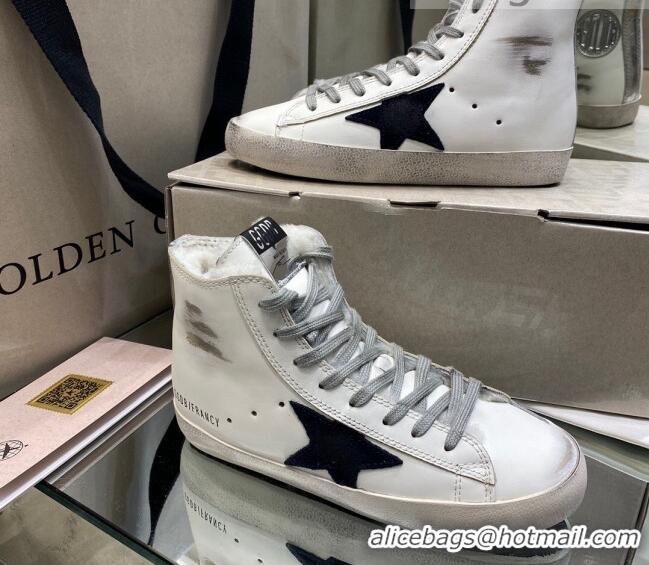 Best Price Golden Goose Francy Sneakers in White Leather with Shearling Lining and Black Star 105081