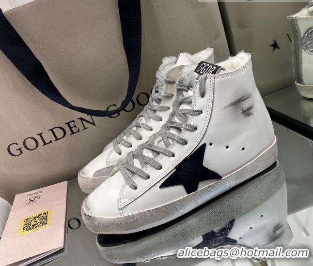 Best Price Golden Goose Francy Sneakers in White Leather with Shearling Lining and Black Star 105081