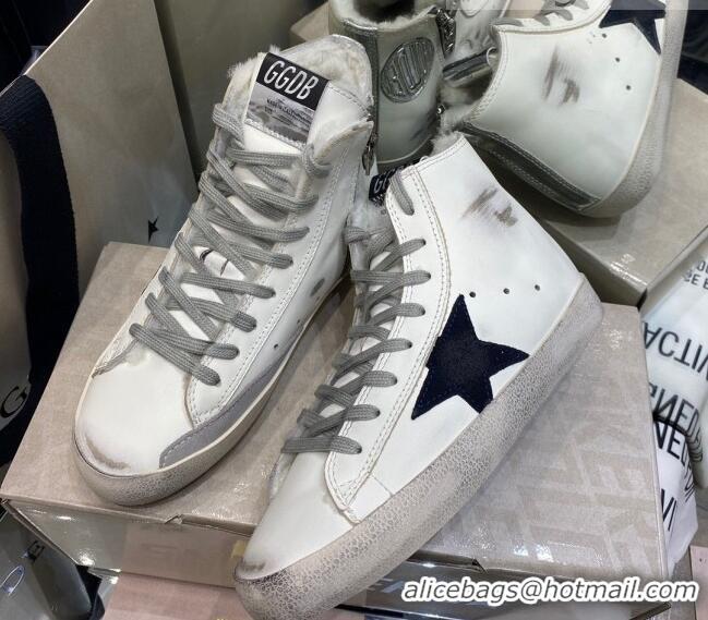 Best Price Golden Goose Francy Sneakers in White Leather with Shearling Lining and Black Star 105081